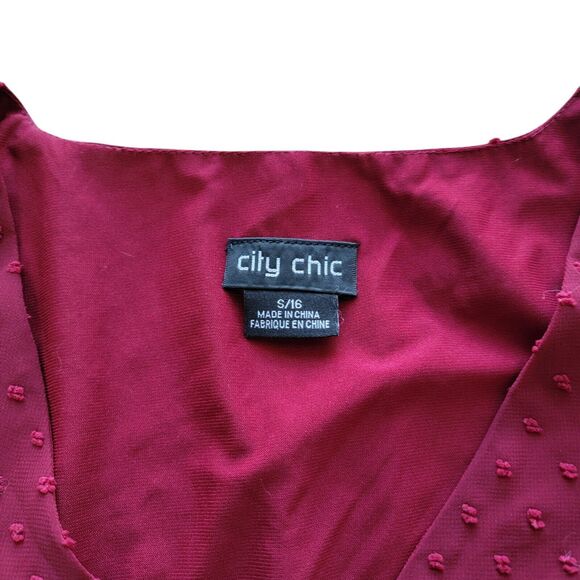 City Chic Womens Tiered Mini Cocktail Faux Wrap Dress Plus 16 S Red Burgundy - Picture 3 of 11